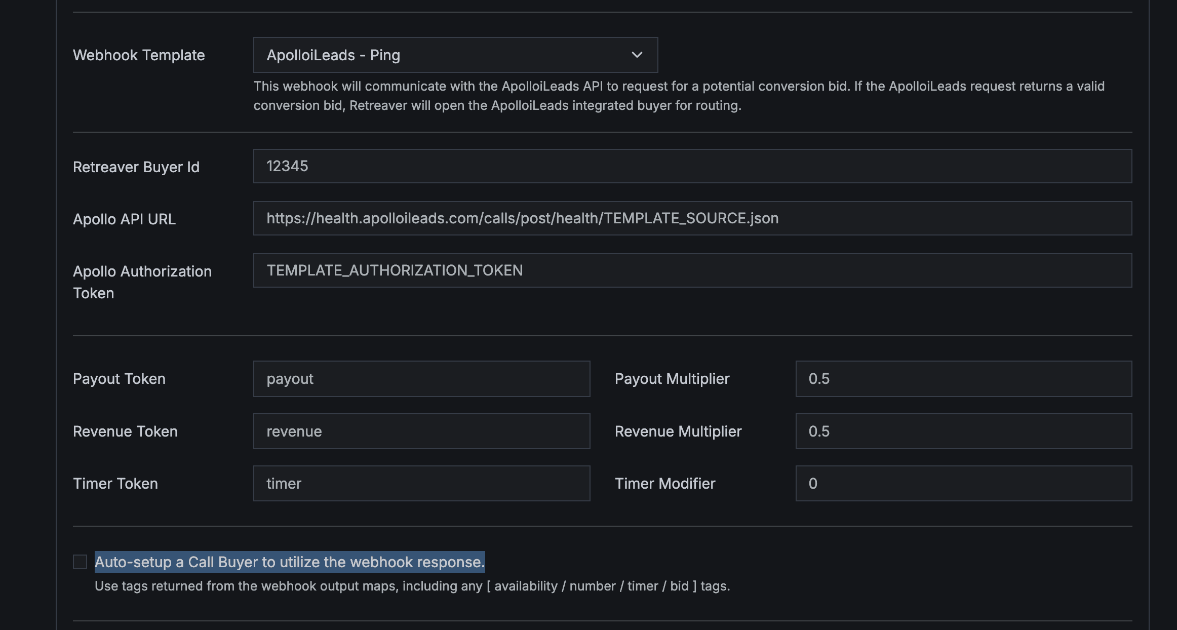 Auto-Setup Call Buyer from Webhook Response