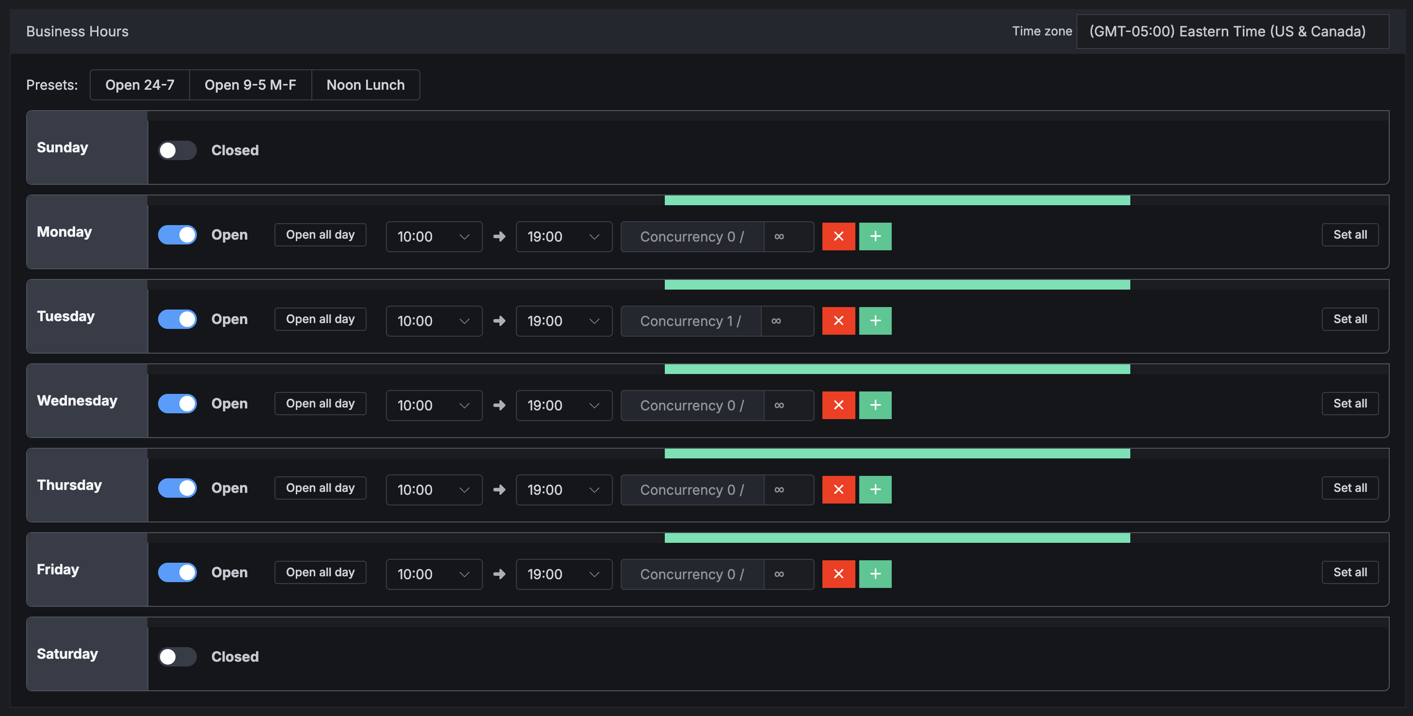 Business Hours Interface