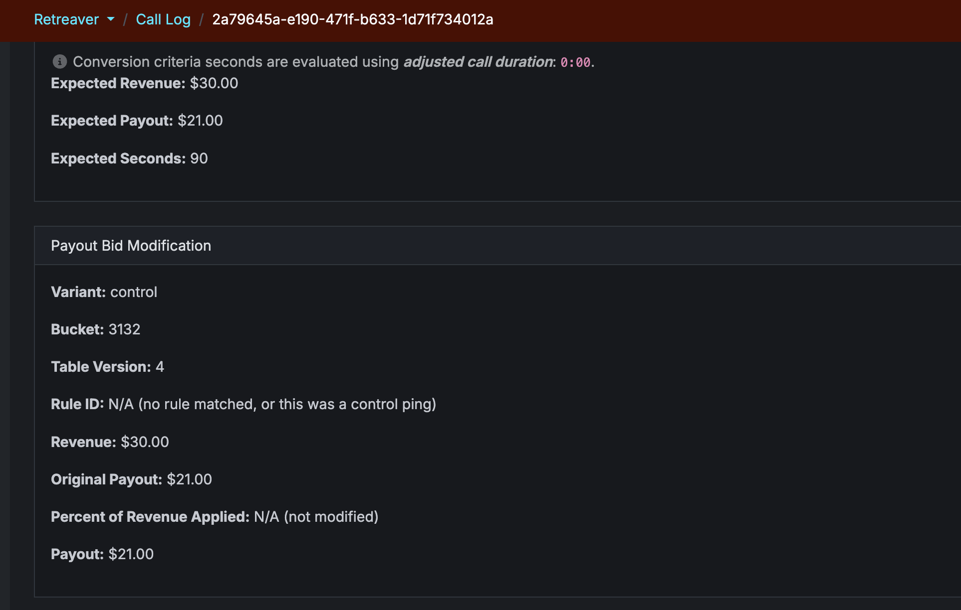 payout bid modification call screenshot