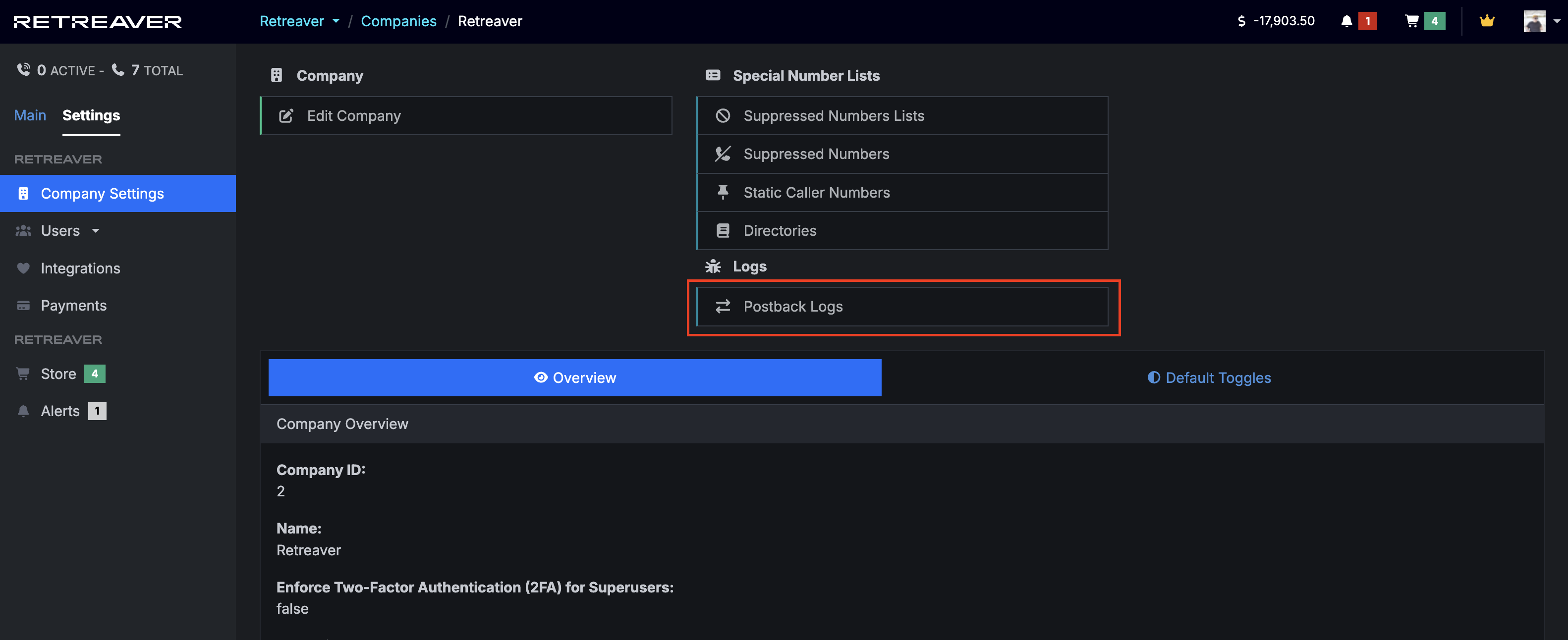 Postback logs navigation